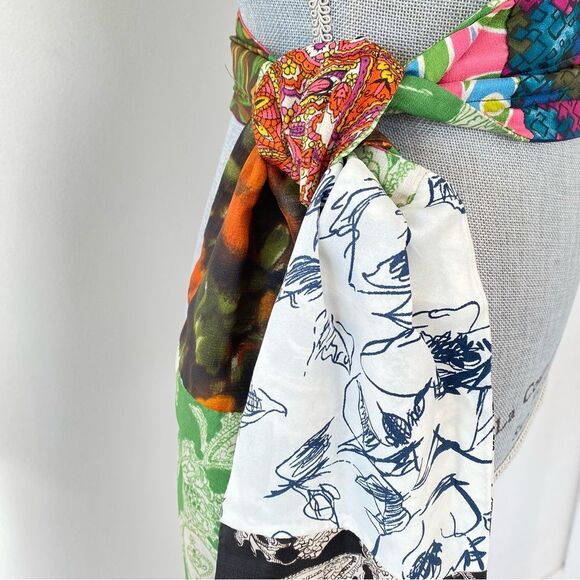 VTG Handmade Fabric Belt / Bow Tie / Scarf Versatile Colorful Patchwork Long main image 7